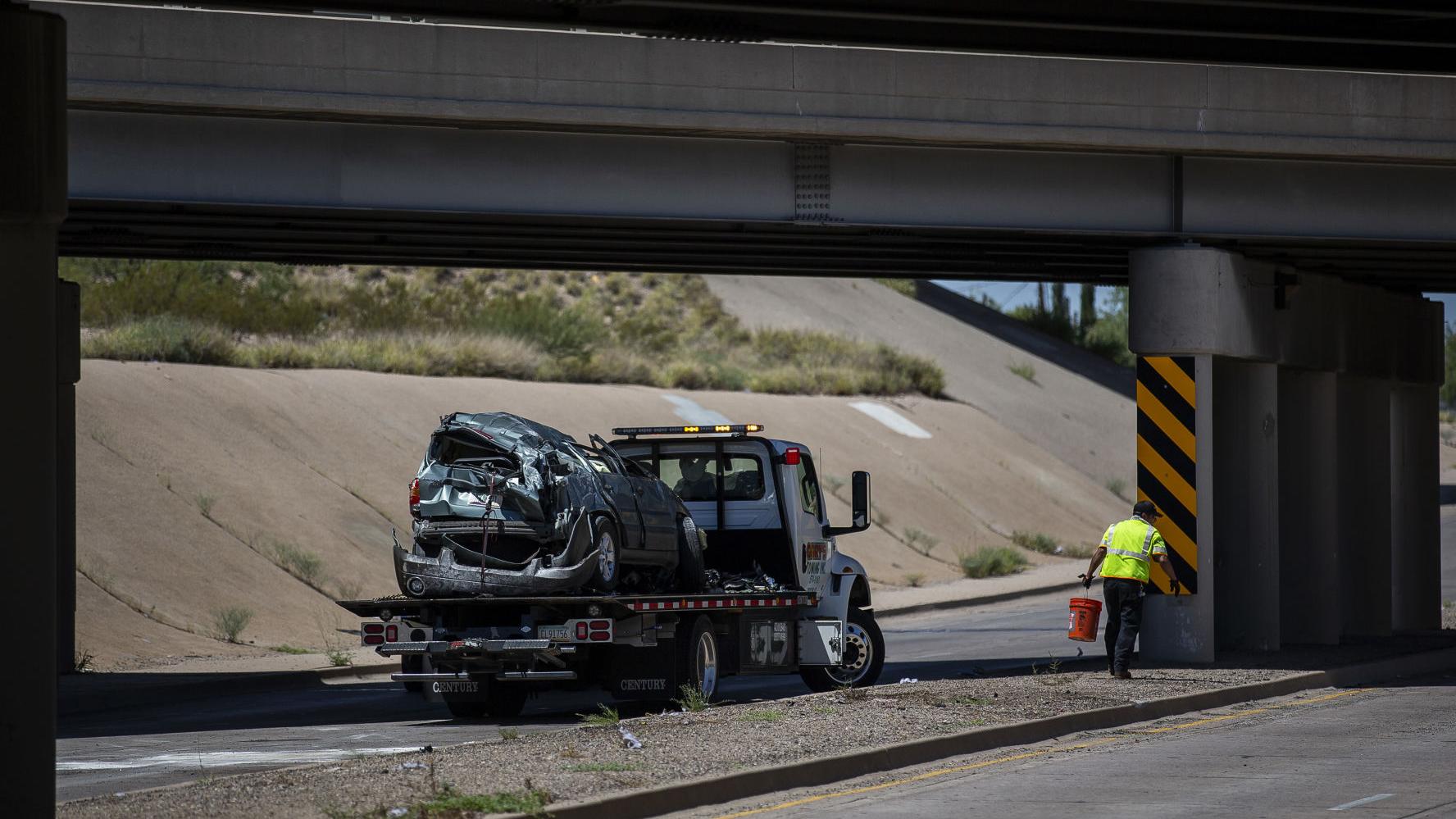 1 taken to hospital after crash causes car to roll off I-10 in Tucson